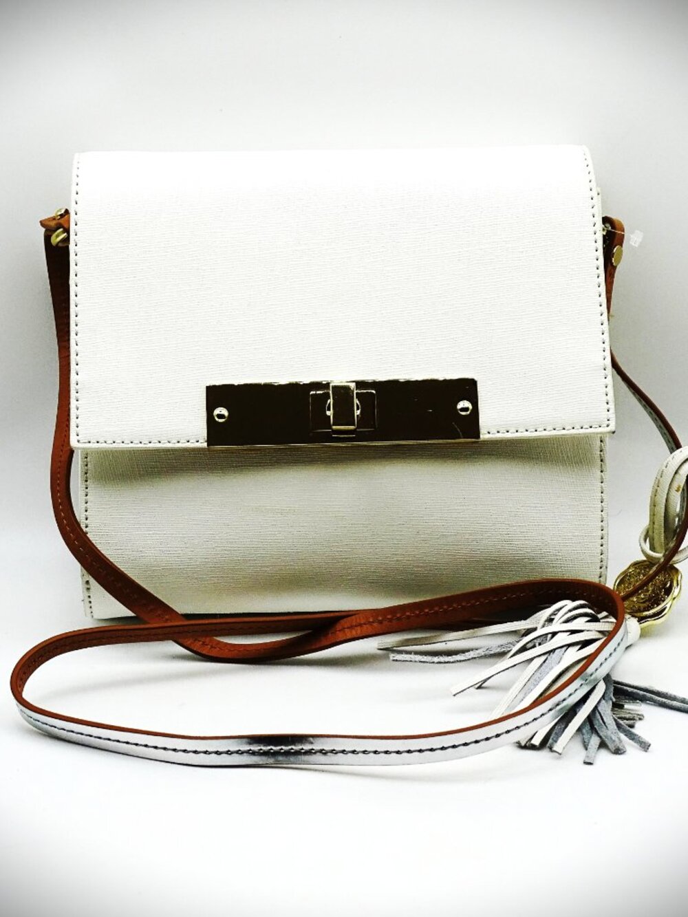 VINCE CAMUTO White Crossbody Bag with Gold Hardware & Tassel
